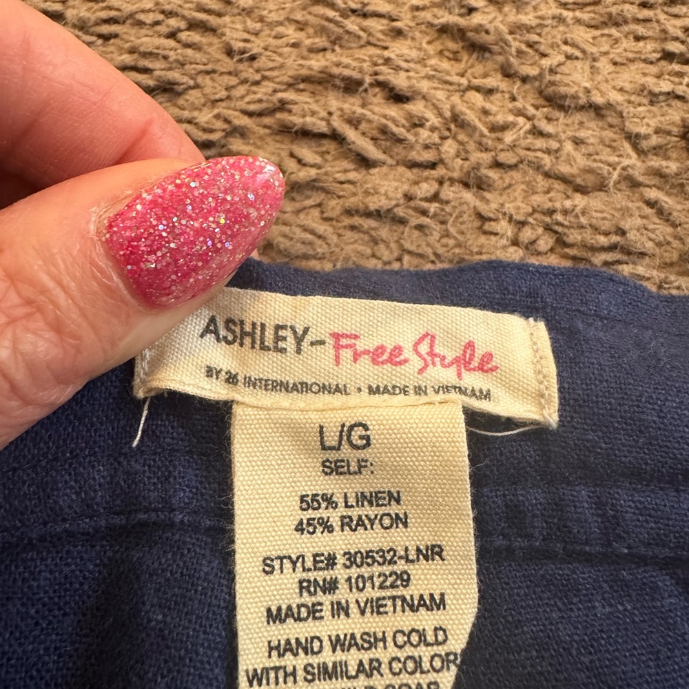 2 FOR $20 Ashley Free Style Blue Linen Blend Pull On Pants MidRise 16 x 31 L NEW - Picture 2 of 8